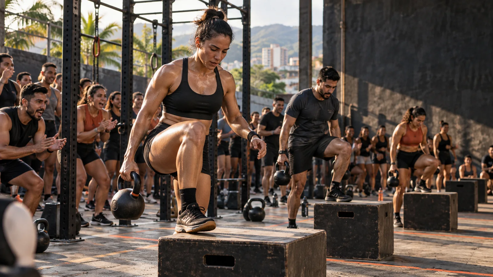Atletas y comunidad durante un entrenamiento competitivo